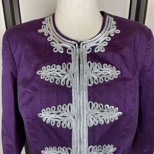 Hobby Horse Silk Jacket Purple Silver Cropped Plus Size 1X STUNNING Like New!